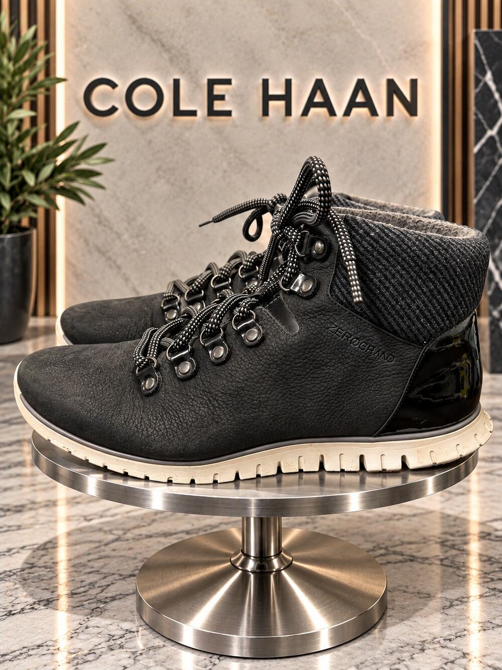 Cole Haan ZERØGRAND Waterproof Hiker Boots Black Leather Women’s 8.5B